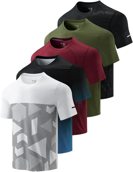 5 Pack Men’s Active Quick Dry Crew Neck T Shirts | Athletic Running Gym Workout Short Sleeve Tee Tops Bulk (Set 16, Small)