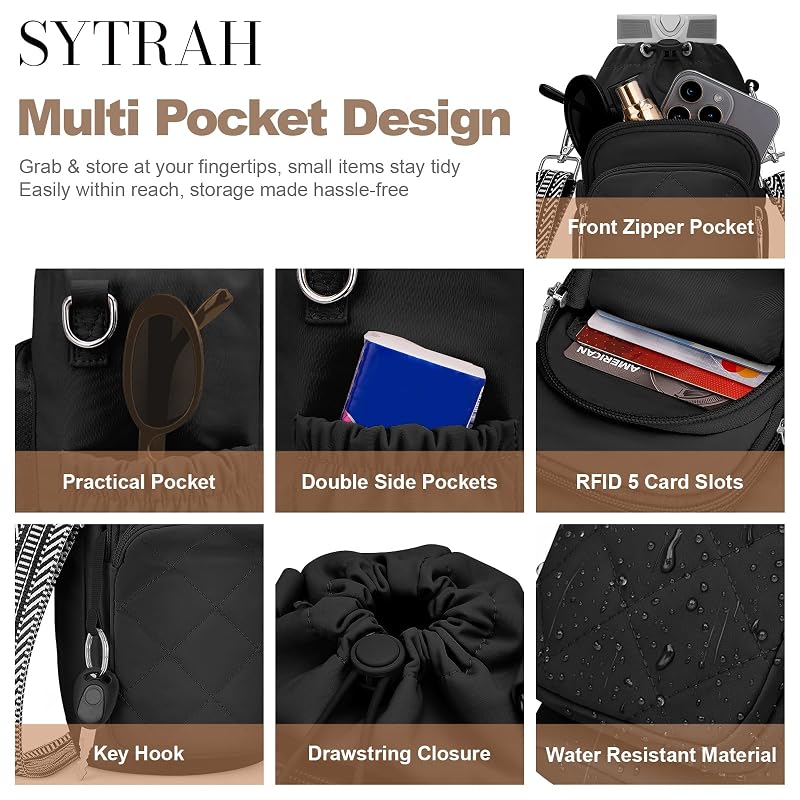 Black Insulated Water Bottle Bag Crossbody with Phone & RFID Pockets