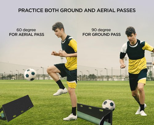 ZivPlay Soccer Rebounder Board Soccer Training Equipment Portable Wall Trainer for Kick Back Practice with 2 Ball Rebound Angles Includes Sand Bag 32 x 12 Inch