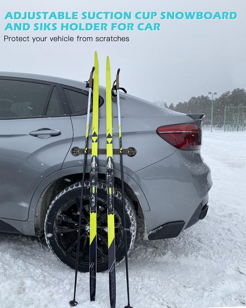 Suction Cup Snowboard Holder for Car – Holders to Prevent Ski and Snowboard from Tipping Over – Protects Vehicle from Scratches – Easy Install Magnetic Ski Holder