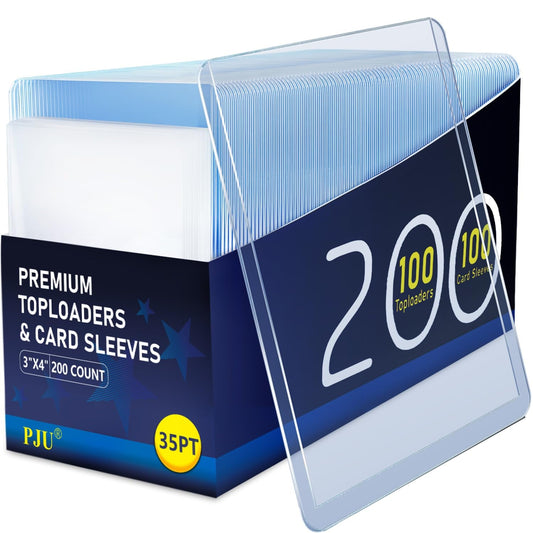 200 Card Sleeves Top Loaders for Cards, Premium Toploaders for Cards, 3"x4" Baseball Card Protectors Hard Plastic, Hard Card Sleeves, Sports Trading Card Holder (100 Toploaders + 100 Penny Sleeves)