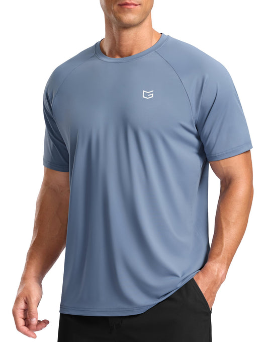 G Gradual Men's Athletic Workout T-Shirts Moisture Wicking Cooling Running Shirts Short Sleeve Performance Tee for Gym Tennis(Slate Blue,L)