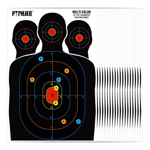 PTPHJEG 50 Paper Targets for Packet Ranges, Bulk for Hunting, Silhouette with Red Bullseye, Three Target Points (12x18 inches)