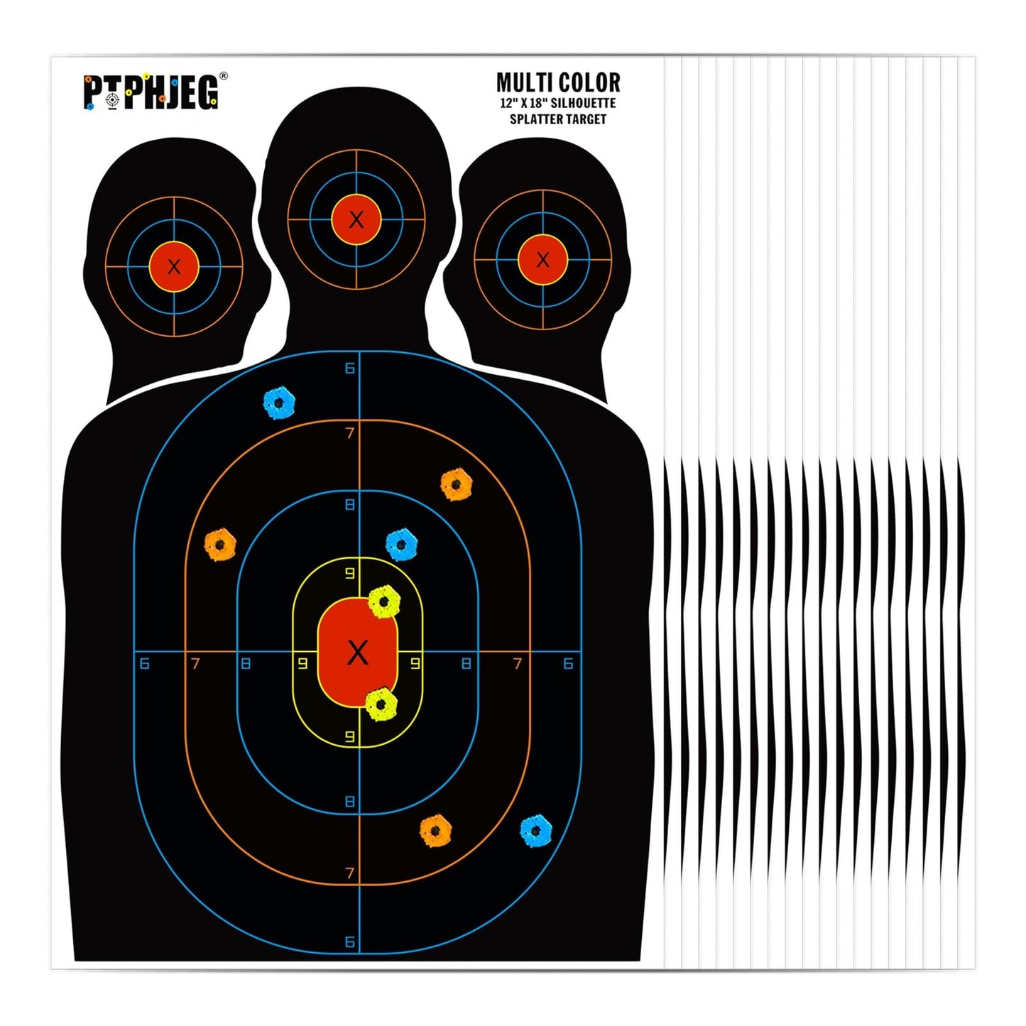 PTPHJEG 10 Paper Targets for Packet Ranges, Bulk for Hunting, Silhouette with Red Bullseye, Three Target Points (12x18 inches)