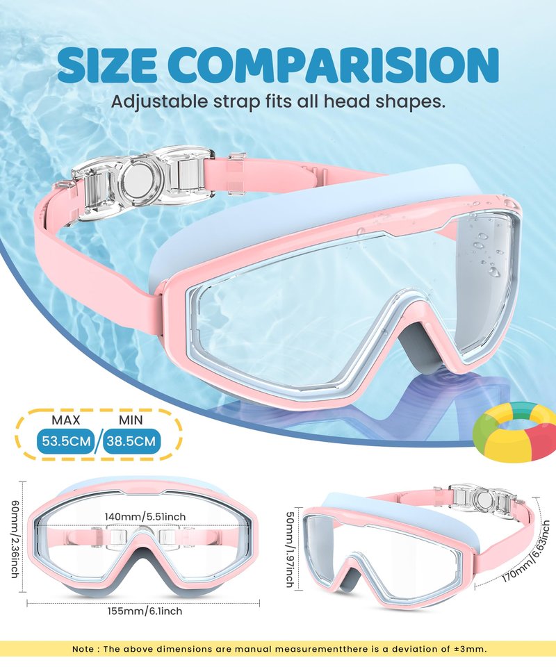 QALLY Kids Goggles Age 4-16, Anti-Fog UV 180°Clear View Kids Swim Goggles, 3 Pack Swimming Goggles Waterproof Pool Goggles for Boys Girls Toddler Kids Youth