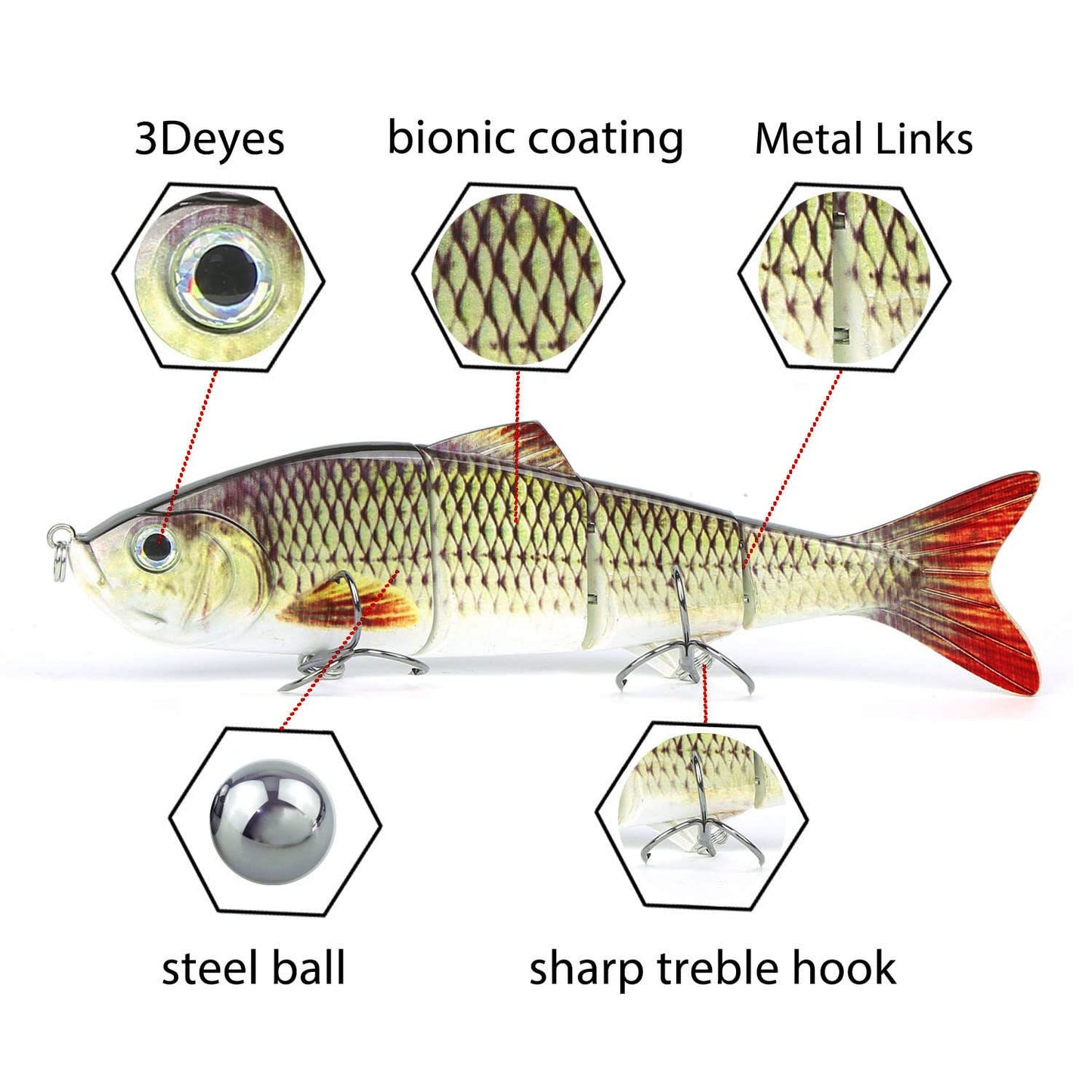 10in Multi Jointed Swimbait Fishing Lures Bait,4 Segment Big Giant Sinking Fishing Bass Lures,Crankbaits Swimbaits with Treble Hook