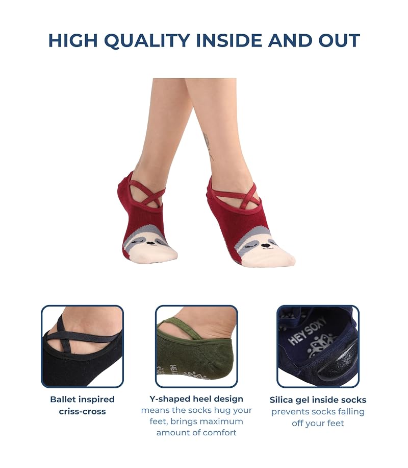 Non-Slip Sock Set for Yoga Barre Pilates - 4 Pairs, One Size, Animal Dark