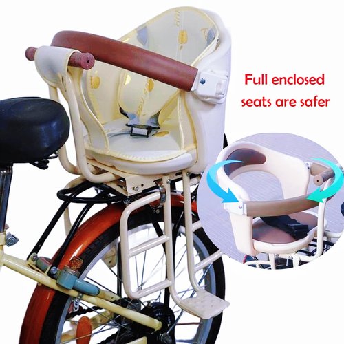 LHAUTE Rear Kid's Bike Seat,Rear Mounted Child Bike Seat Wraparound Attachment for Adult Bike with Armrest Harness and Pedals,Toddler Bike Seat for Child Ages 6 Months to 6 Years(Up to 110lb)
