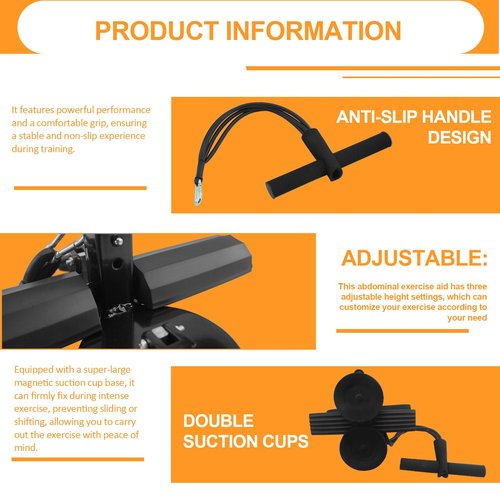 Ab Training Auxiliary Device（Black）, Multi-functional Adjustable Ab Trainer, Muscles Full Body Training for Girl and Men, Sit Up Machine, Portable Fitness Equipment for Home & Gym, with 2 Suction Cups and Resistance Band