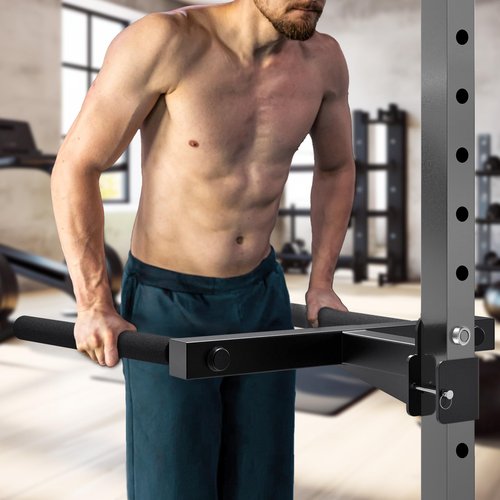 SELEWARE Y-Shaped Dip Bar for 3"x3" Power Rack with 5/8" or 1" Holes, Heavy Duty Dip Bar Attachment with Non-Slip Grips, Squat Rack Accessories for Home Gym Strength Training & Upper Body Workouts