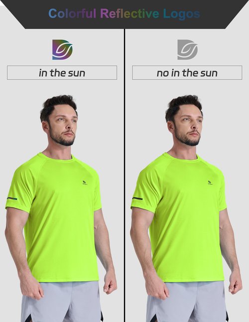 DFSOFT Men's Short Sleeve Workout Shirts Quick Dry Lightweight T-Shirts Gym Running Athletic Tshirt for Summer Fluorescent Green L