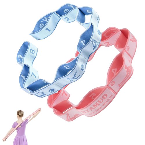 Qiyuda 2 Pcs Stretch Strap for Kids, Elastic Gymnastics Stretching Ballet Dance Band Resistance Strap with 8 Loops (Pink Blue)