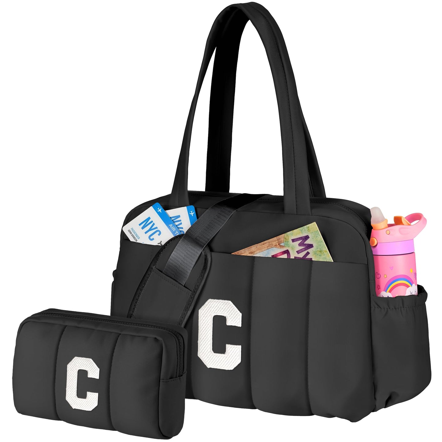 Vogewood Teenage Girl Birthday Gift-Monogram Gifts-Women Duffle Bag with Initial, Personal Item Travel Bags，Gym Bag with Wet Pocket，Lightweight Travel Bags Personalized Tote with Makeup Pouch