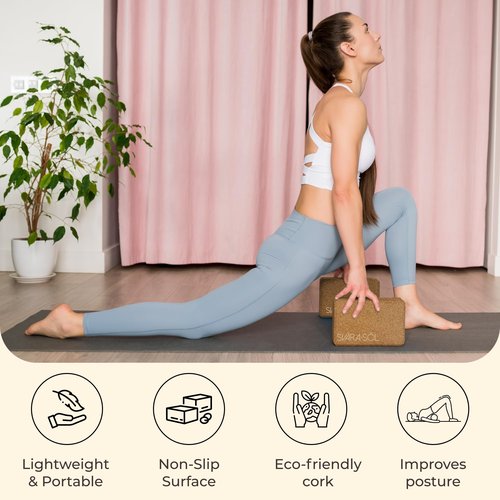 Svära Söl Cork Yoga Blocks 2 Pack | 9x6x3 Inch Natural Cork Block Set | High-Density Yoga Blocks for Stability & Support | Eco-Friendly Yoga Essentials