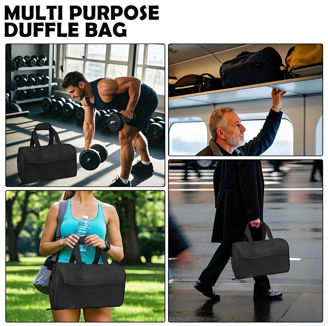 OLLUJHA Gym Bag for Men Women, Duffle Bag with Shoe & Laptop Compartment, Waterproof Fitness Workout Sports Bag for Travel Overnight Weekend Swimming Yoga (Black, 42x25x20cm)