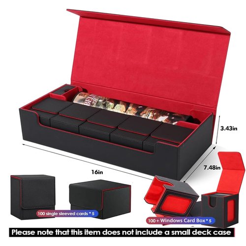 Scimi Premium Trading Card Storage Case TCG Deck Box Holds 800+ Sleeved Cards for MTG, YuGiOh, Uno, Sport with Strong Magnet Closure (Black & Red)