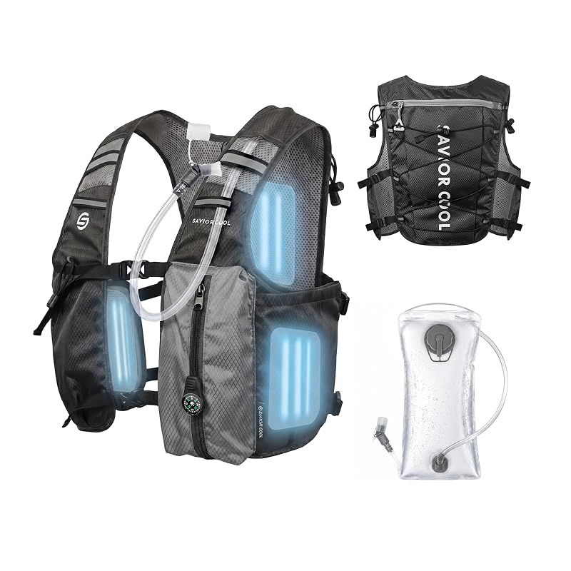 Savior Cool Cooling Hydration Vest with 2L Bladder & 3 Removable Packs - Charcoal Gray