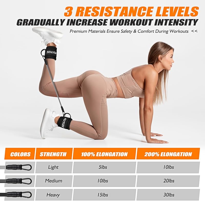 Ankle Resistance Bands with Straps for Women - 3-Level 10/20/30 lb, Dark Gray (Variation: 1-Dark Gray)