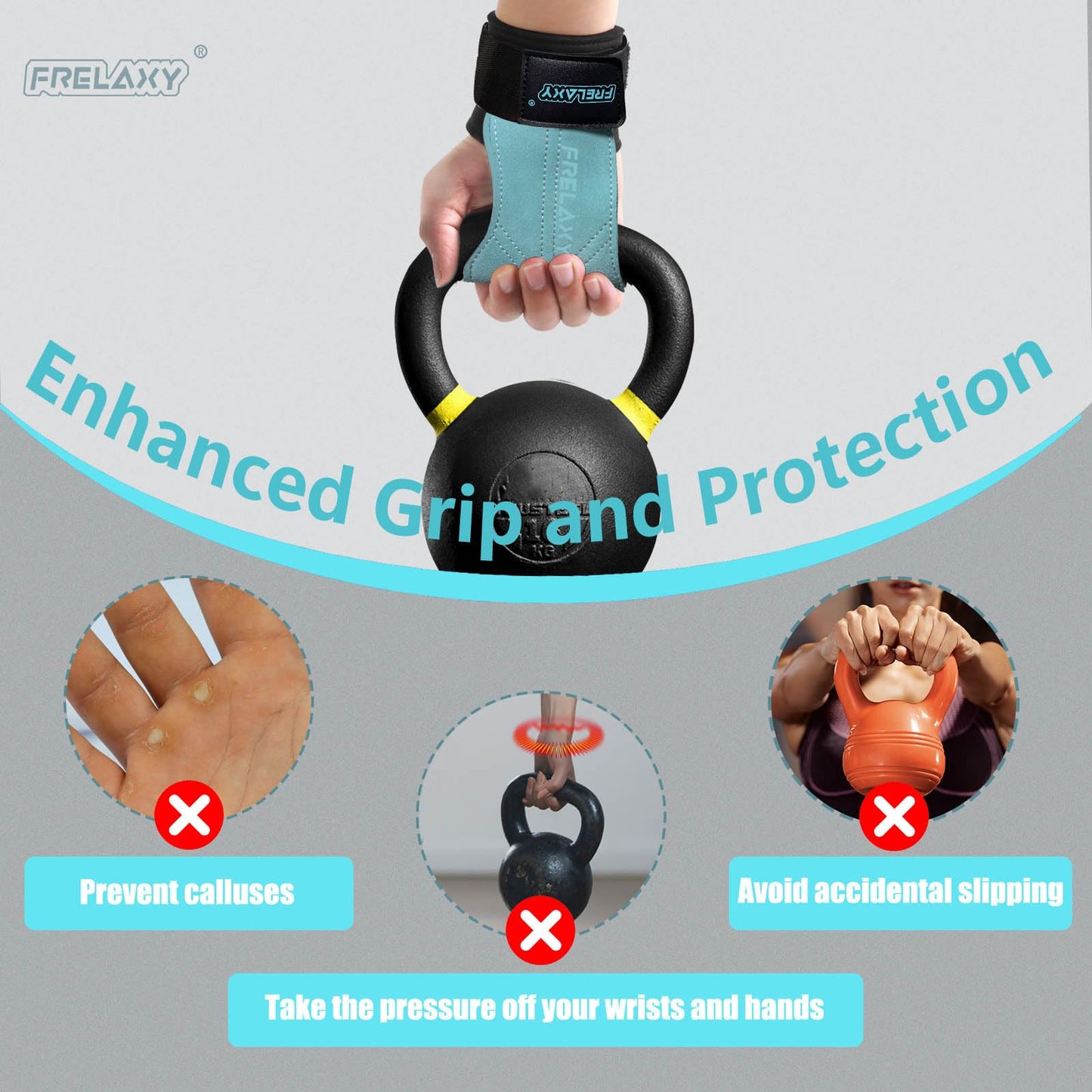 Frelaxy Lifting Wrist Straps Women and Men, Weight Lifting Grips with Cushion Wrist Loop, Double Layer Leather and Storage Pouch, Gym Workout Straps for Deadlift and Powerlifting (Lake Blue)