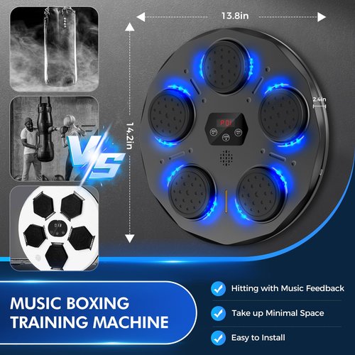 Dashsafe Music Boxing Machine for Adults and Kids, Smart Bluetooth Boxing Training Equipment with Gloves, Wall Mounted Workout Punching Machine Electronic LED for Home, Office, Gym, 9 Modes & 9 Speed