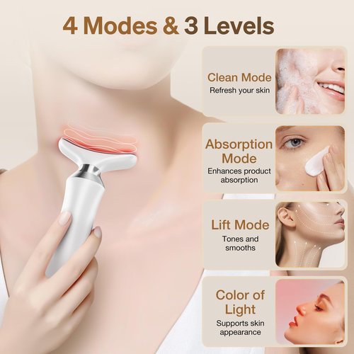 YUMAID Face and Neck Massager, 7-in-1 Multifunctional Facial Massager Tool with 4 Modes, Portable Facial Skin Care Tools, Beauty Device for Home Travel