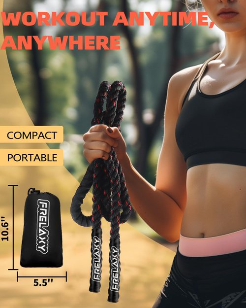 Frelaxy Jump Rope 1LB, Weighted Jump Rope for beginners, Heavy Jump Ropes for Fitness, Total Body Workouts, Weight Loss, Strength Training, Compact Skipping Rope for Home Gym Workout Equipment (Black)