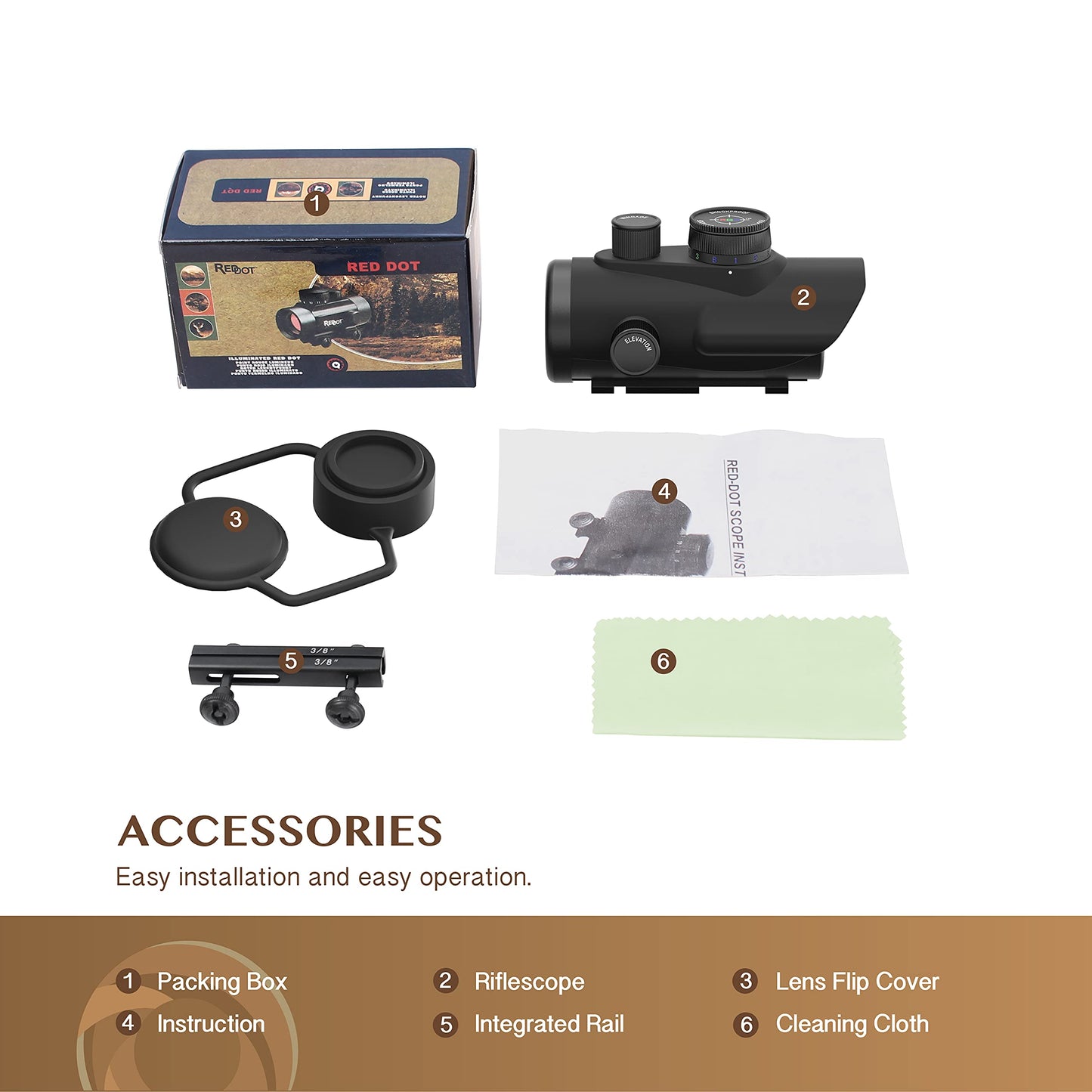 Aomekie 5 MOA Red Dot Sight Airsoft Scope Reflex Sight with 30mm Reflex Lens Wide Field of View of (19m at 100m) Waterproof & Shockproof & Fog-Proof with 1 intergrated Rail