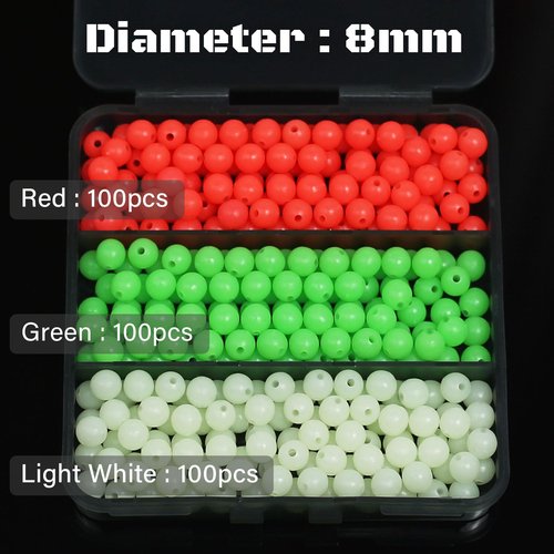 KJEIM Fishing Beads 6mm 8mm 10mm Glow in The Dark Bead Round Plastic Lure Rigging Catfish Rig Freshwater Saltwater for Fishing Rigs (8mm (300pcs))