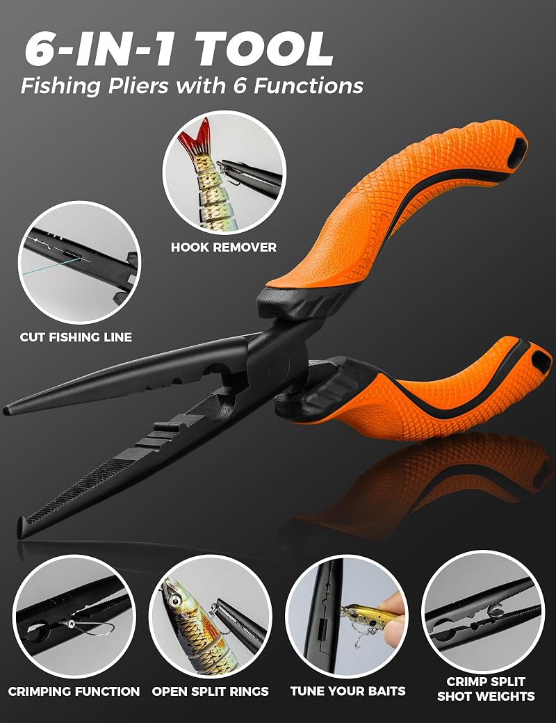 9.2in Fish Gripper Pliers - Multi-Function Saltwater/Lip Grabber with Wire Cut & Split-Ring Openers (Variation: 9" Fishing Pliers Orange)