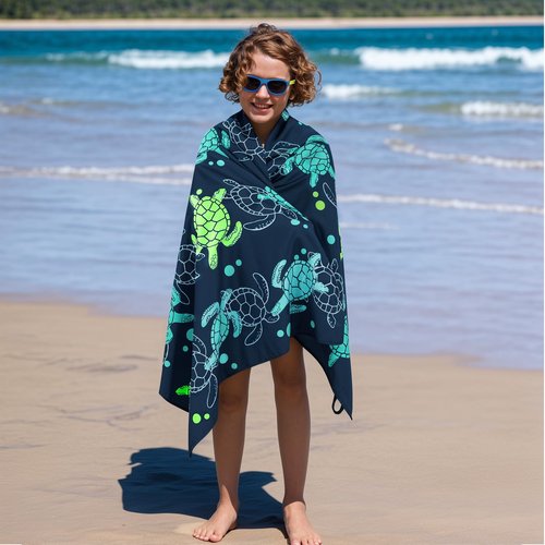 MelonBoat Large Microfiber Beach Towel: Large Light Green Turtles Beach Towel for Travel, Super Absorbent Quick Dry Sand Free, Lightweight Compact for Kids Trip Vacation Bath Camping Pool Swim, 1 Pcs