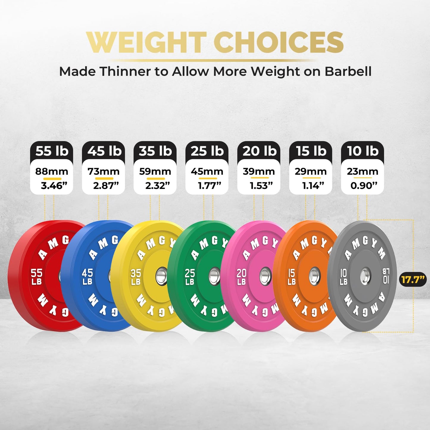 AMGYM Color Olympic Bumper Plate, Weights Plates, Bumper Weight Plate, Steel Insert, Strength Training（100 lb set new）
