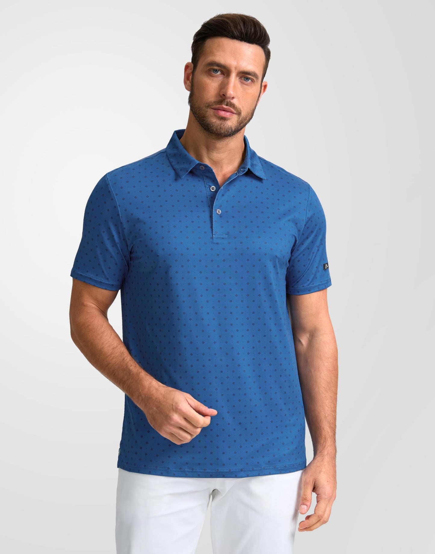 Obla Mens Golf Polo Shirts Short Sleeve Dry Fit Performance Moisture Wicking Casual Print Collared Golf Shirts for Men(Blue Circle_XXXL)