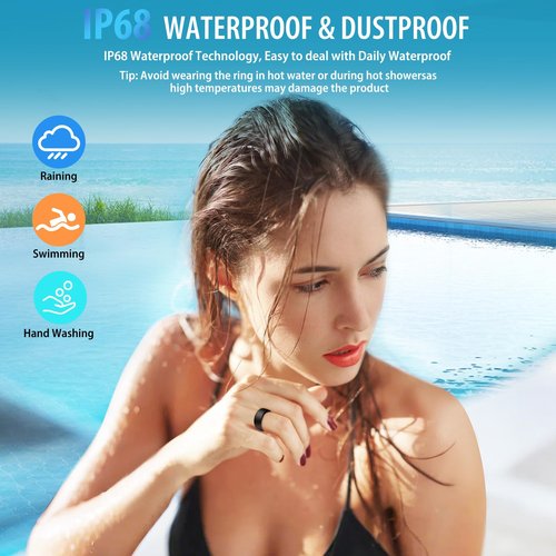 Smart Ring, Smart Health Ring for Women Men, Smart Ring Fitness Tracker, Health&Sleep Tracker,IP68 Waterproof,Remote Camera Control,No App Fee for Standard Features, for iPhone & Android(Black, 8#)