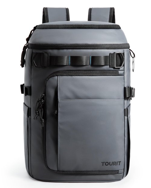 TOURIT 38 Cans Backpack Cooler: Leak Proof Waterproof 2 Insulated Compartments Soft Cooler Bag Beach Travel Camping Picnic Grey