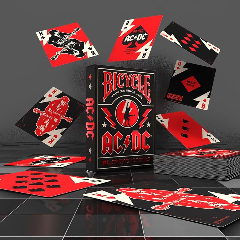 AC/DC Bicycle Playing Cards - Red/Black Deck with Angus Young Art & Lightning Back