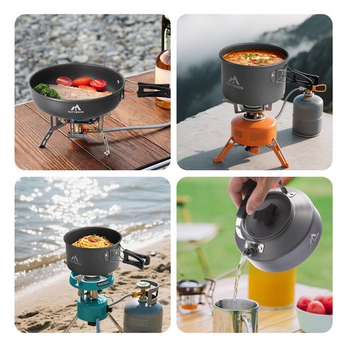 THTYBROS 27pcs Camping Cookware Mess Kit for 2-4 People, Portable Cookware Set with Kettle, Pots & Pans, Stainless Steel Utensils, Plates, Dishware for Backpacking, Picnic, Outdoor Adventures