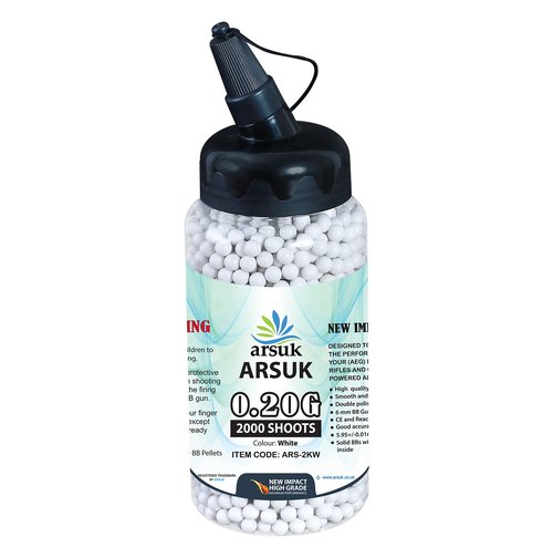 Arsuk 6mm Airsoft BBS 0.20g – White - 2000 Count - Seamless 6mm Plastic Pellets for Precision Target Practice & Tactical Shooting BBS for BB Guns, Airsoft Pistols & Rifles