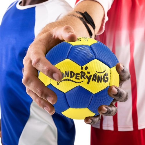 Conderyang Handball Ball with Pump Needle Size 1 PU Blue and Yellow Hand Ball Balls Single Handball Attractive and Durable Design for Youth League Game Training Practice 5.9 Inches/15cm