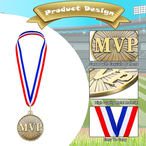 Loetere 30 Pcs 2'' MVP Award Medals Bulk with Neck Ribbons Gold Champ Trophy Most Valuable Player for Adults Games Sports Events Party Prizes Football Baseball Soccer Basketball Softball MVP Gift