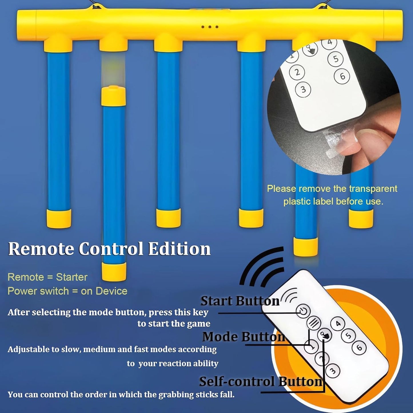 Reflex Drop Sticks Challenge Game, Hand Eye Coordination Training Toy, Upgrade Remote Control 3 Adjustable Speed, Catch Falling Sticks Game for Kids Adults
