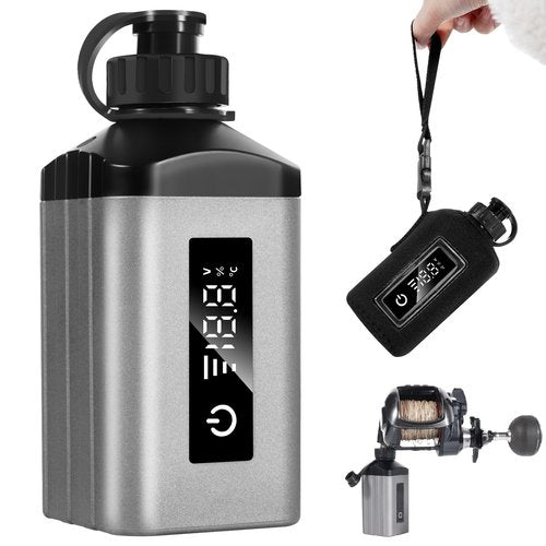 xiutantxmd Mini Portable Fishing Reel Battery,5000mAh 14.8V Professional Electric Fishing Reel Lithium Battery with Charger,Smart Digital Display,Saltwater-Resistant