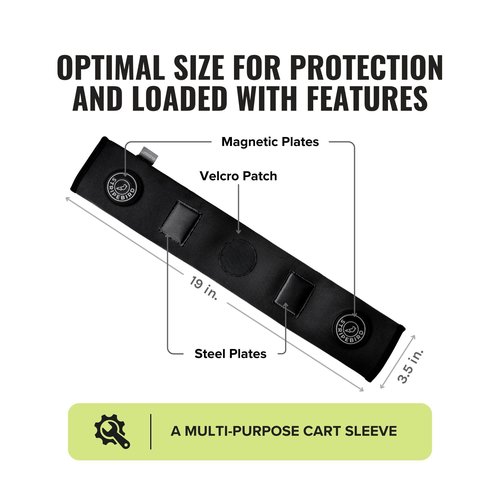 Stripebird - Premium Golf Cart Strap Sleeve Protector (Black) - Save Your Golf Bag from Golf Cart Straps - Includes Magnetic and Steel Plate for Magnetic Golf Accessories