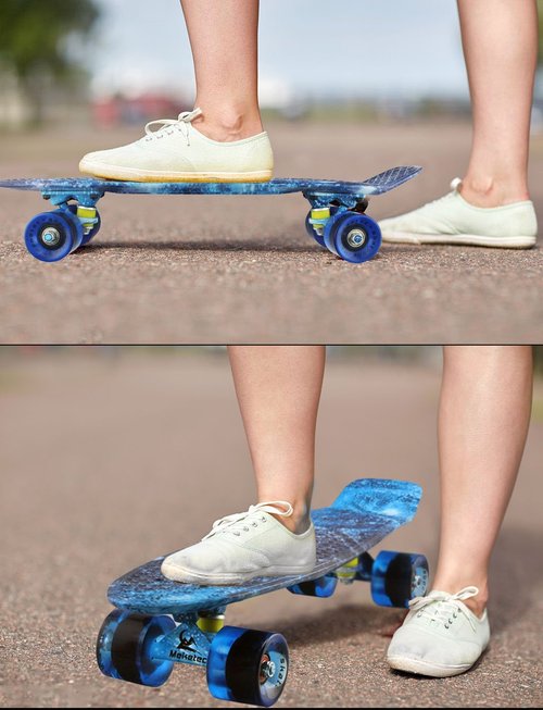 Skateboards Complete Mini Cruiser Retro Skateboard for Kids Boys Youths Beginners 22 Inch(The Starry Sky)