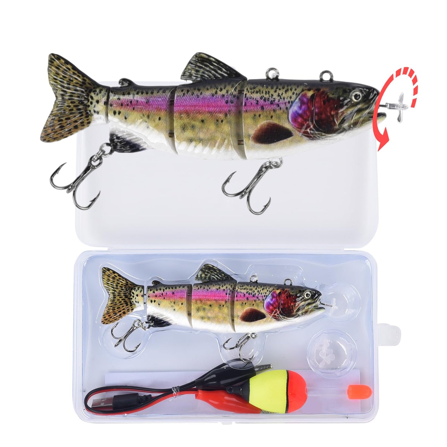 Robotic Swimming Fishing Electric Lures 5.12" USB Rechargeable LED Light Wobbler Multi Jointed Swimbaits Hard Lures Fishing Tackle (Rainbow Shad)