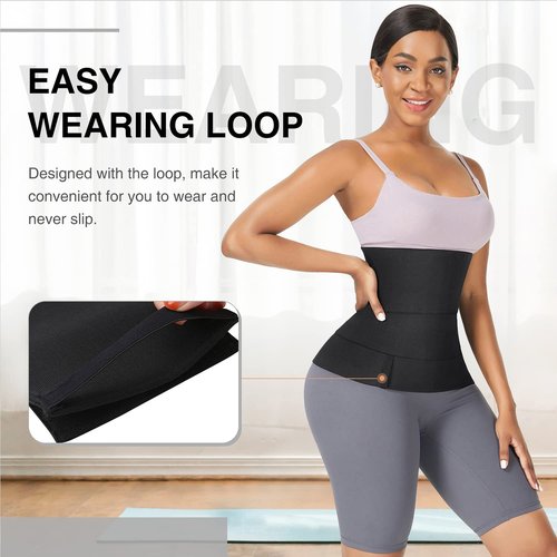 FeelinGirl Waist Trainer for Women Men Waist Wrap Tummy Control Waist Shaper with Loop Waist Trainer for Lower Belly Fat Black