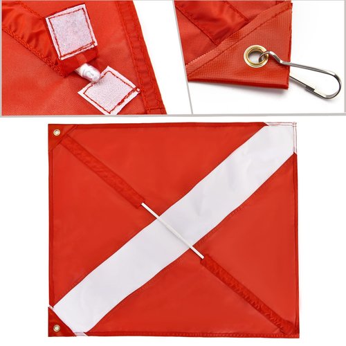 MOPHOEXII Dive Flag with Adjustable Stability Flag Pole,Diver Down Flag with Removable Boat Flag Pole for 0.6-2 Inch Round and Pontoon Square Rail