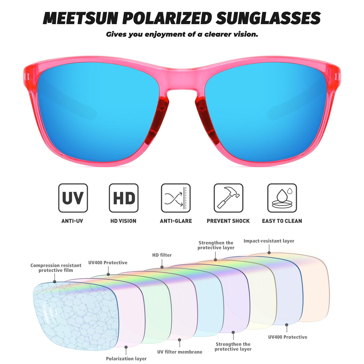 MEETSUN Polarized Sports Sunglasses for Women Men Driving Running Cycling Fishing Sun Glasses UV400 Protection Purple Pink Frame-Ice Blue Mirror Lens