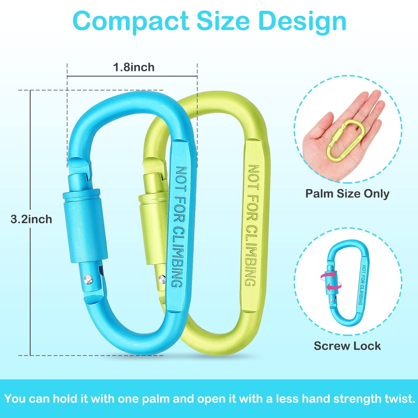 Craebuer 4 Pack Carabiner Clip, 3 inch Aluminum D-Ring Shape Locking Carabiners, Snap Hook Sport Accessories for Outdoor Camping Hiking
