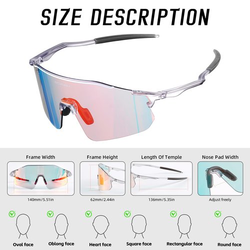 ACRUNU Cycling Glasses with Night Glow Photochromic & Anti-Fog Lens UV400 Protection HD Vision for Cycling Driving Unisex (Gray-colorful)