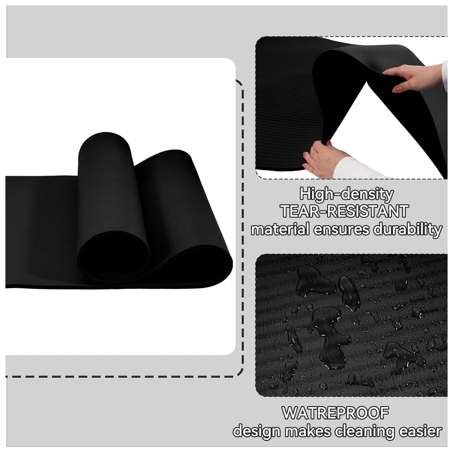 BalanceFrom Fitness GoYoga All Purpose 71x24 Inch Extra Thick 1/2 Inch Anti Tear High Density Slip Resistant Exercise Yoga Mat w/Carrying Strap, Black